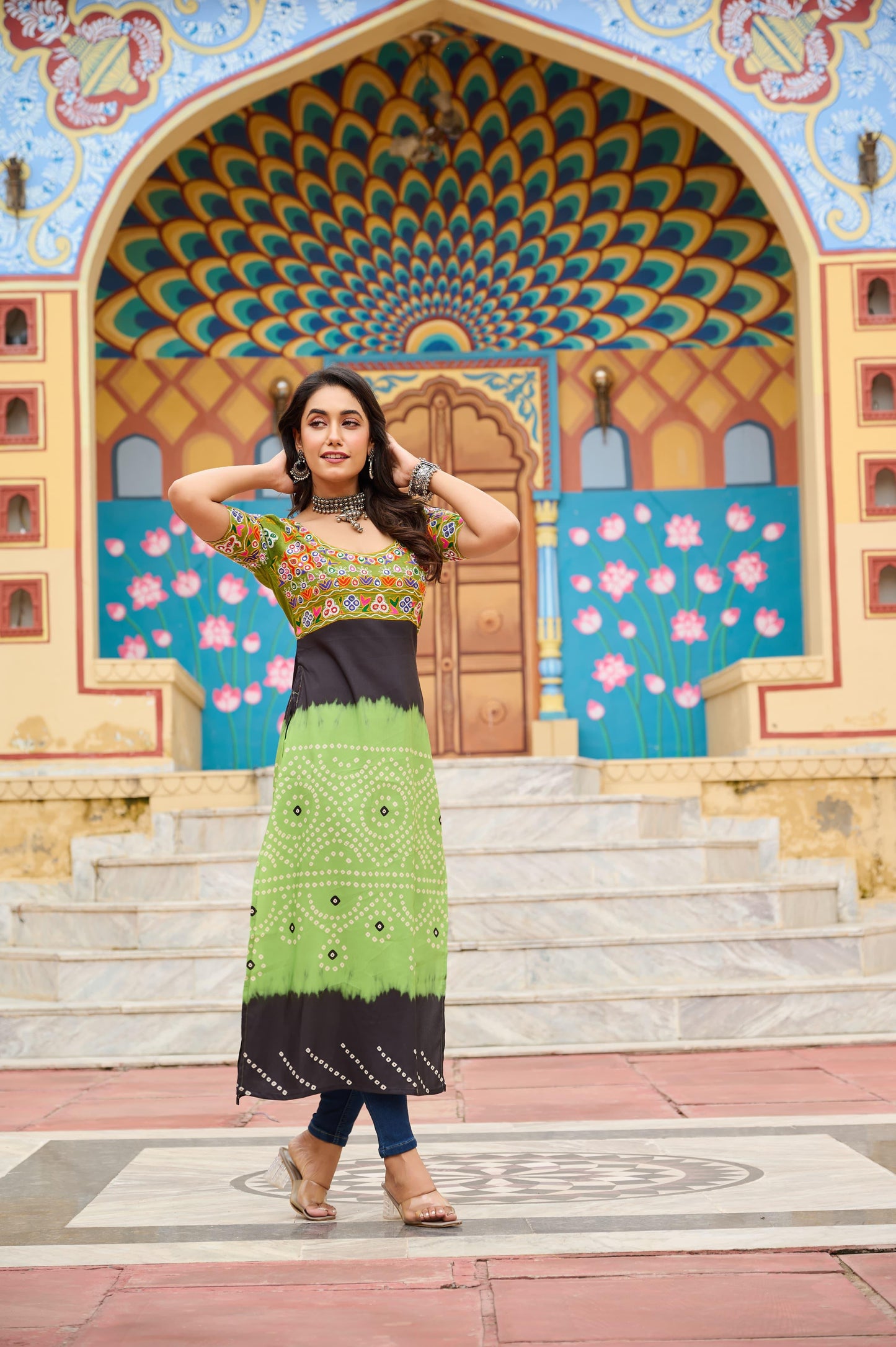 Printed Reyon Kurti for Navaratri Festival