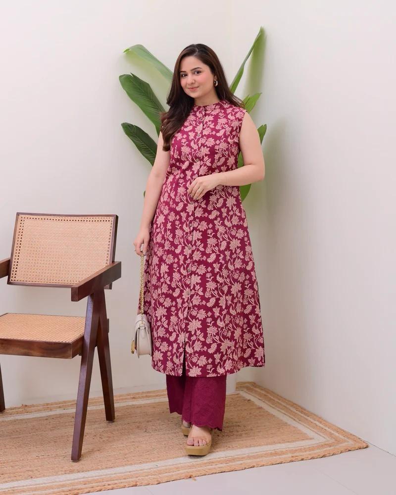 Printed Sleeveless Kurti with Embroidery for All Occasions