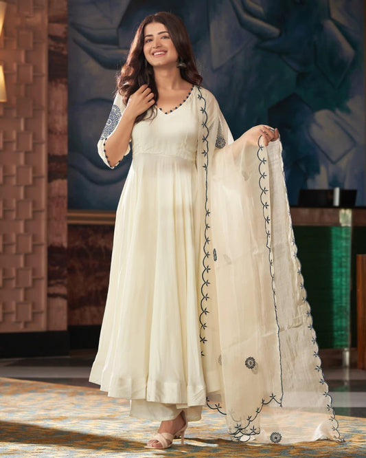 Pure Vichitra Silk Gown with Dupatta for Women