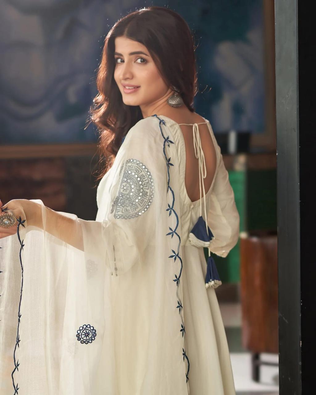 Pure Vichitra Silk Gown with Dupatta for Women