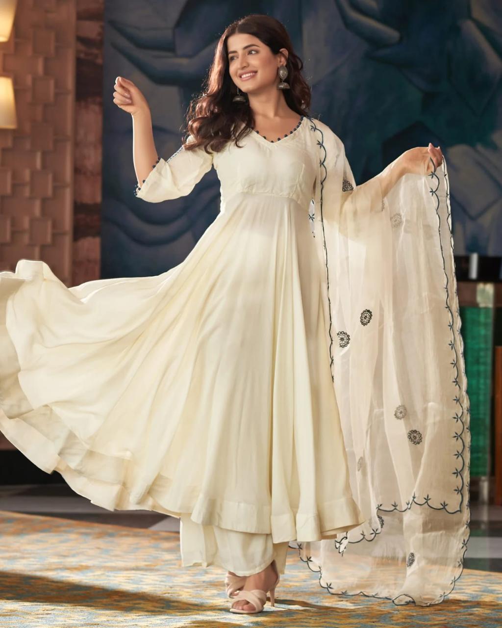 Pure Vichitra Silk Gown with Dupatta for Women