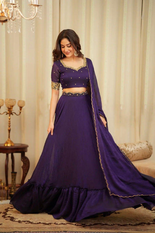 Purple Diamond crush silk lehenga for Women