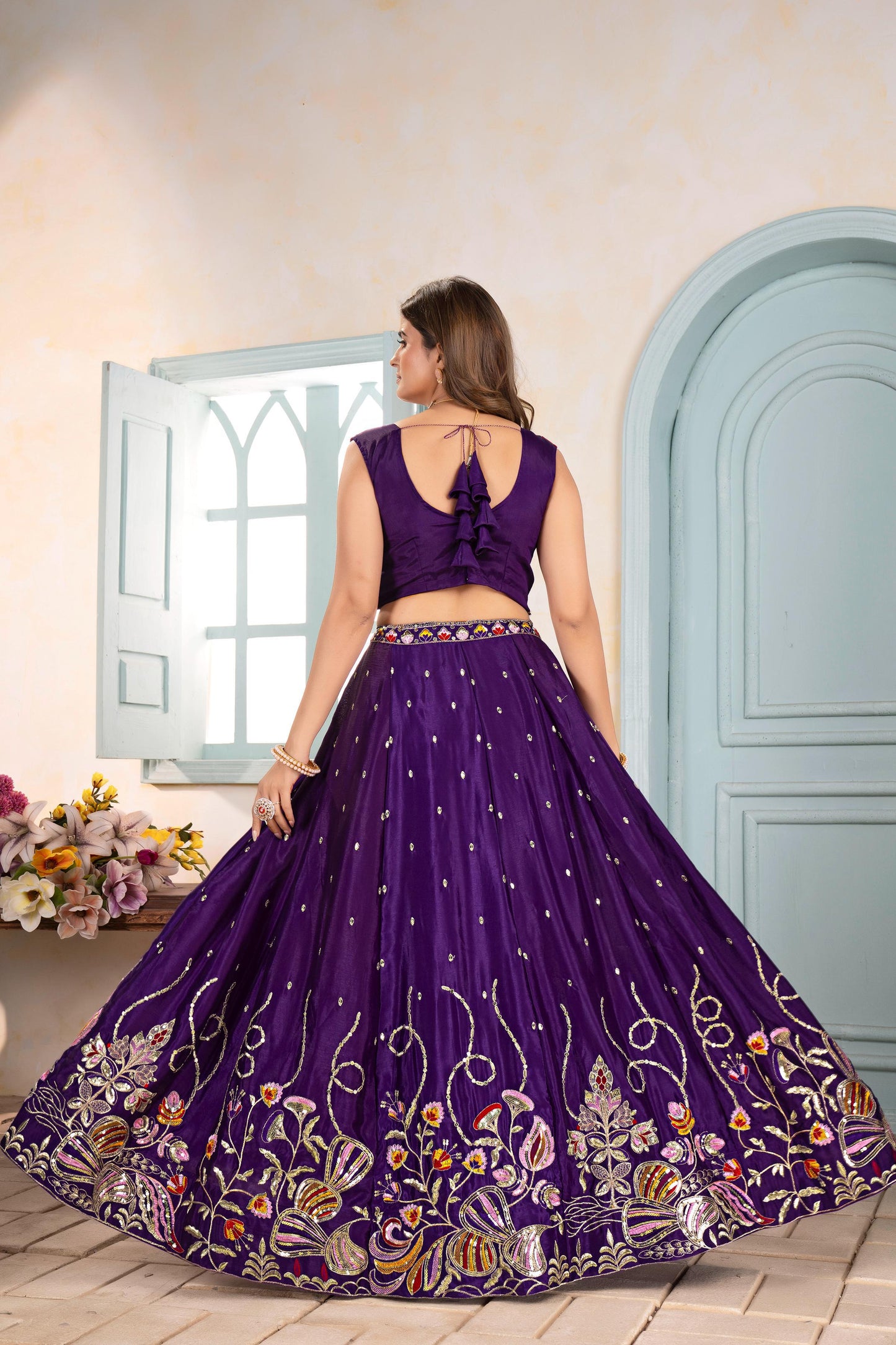 Purple Embroidered Lehenga Choli Set for Wedding