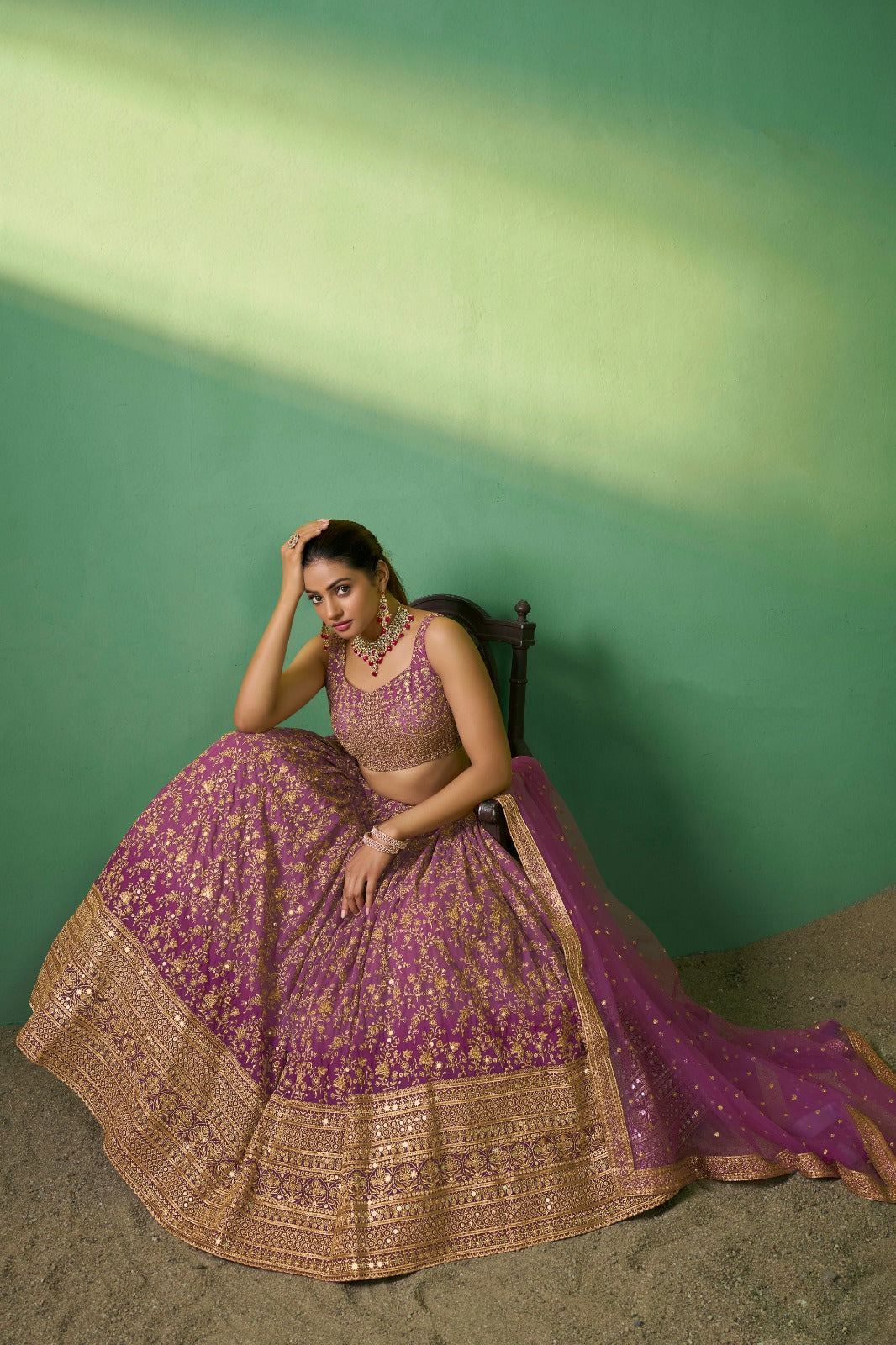 Royal Purple Embroidered Lehenga Set for Festive Occasions