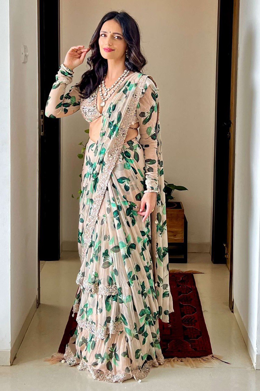 Ruffle Georgette Saree with Embroidered Blouse for Events