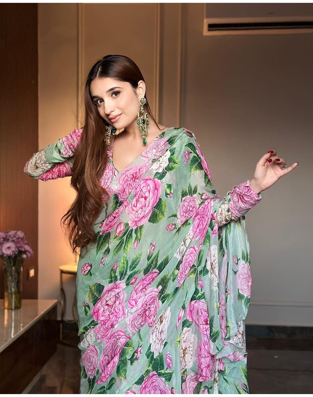 Ruffled Floral Printed Saree for Elegant Occasions