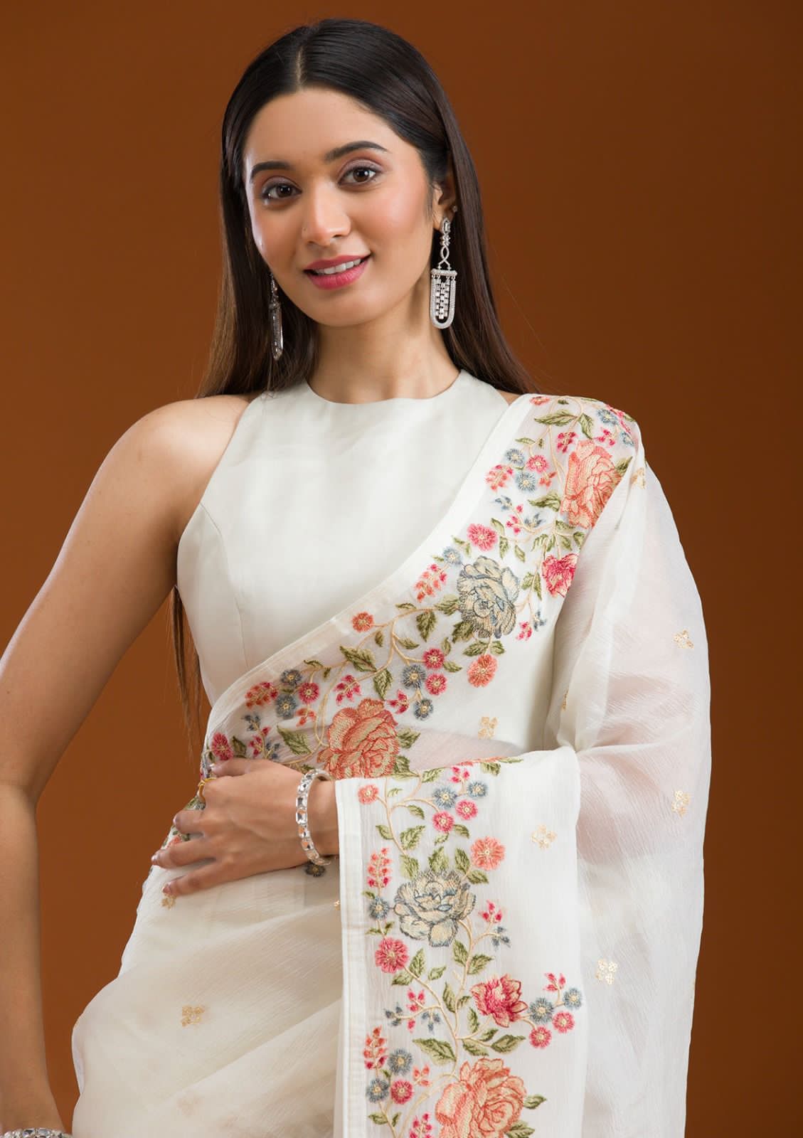 Soft Crunchy Silk Saree with Embroidery and Lace Border