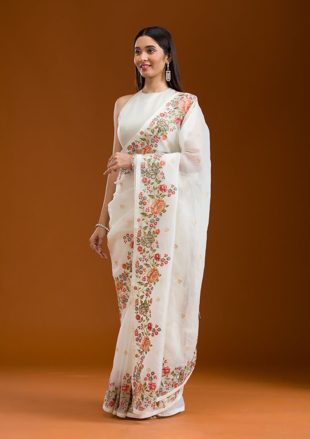Soft Crunchy Silk Saree with Embroidery and Lace Border