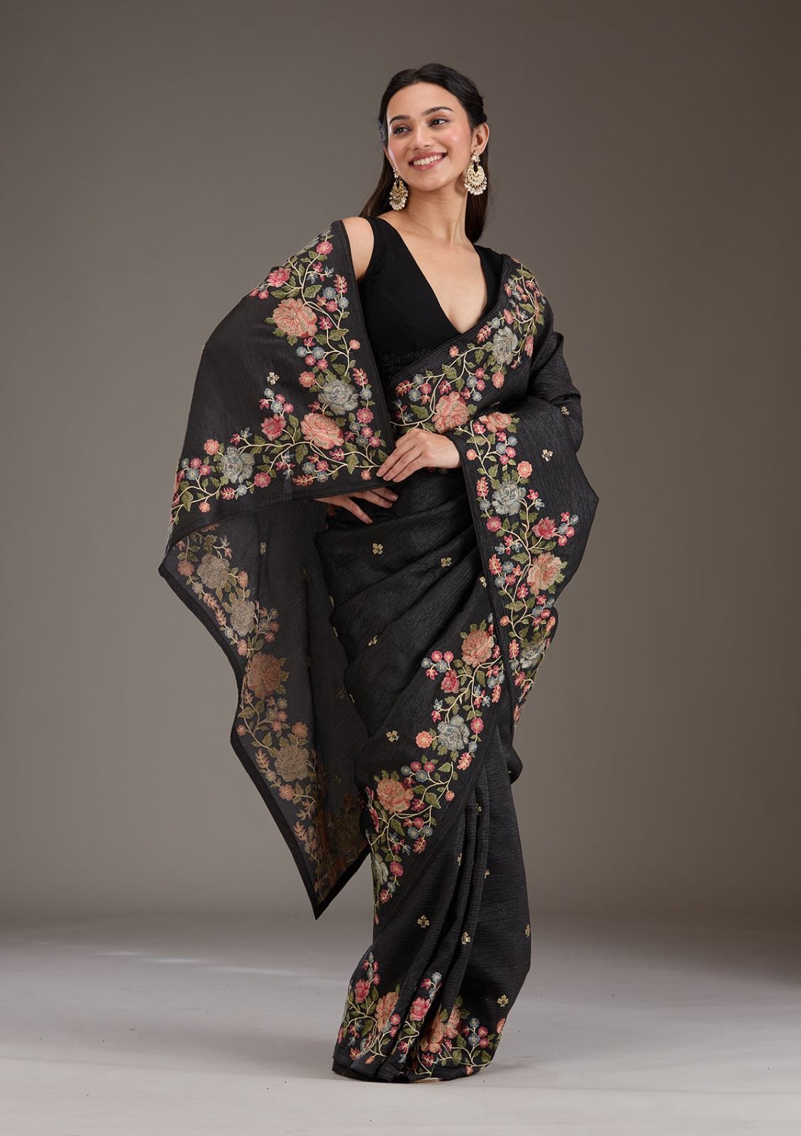 Soft Crunchy Silk Saree with Embroidery and Lace Border