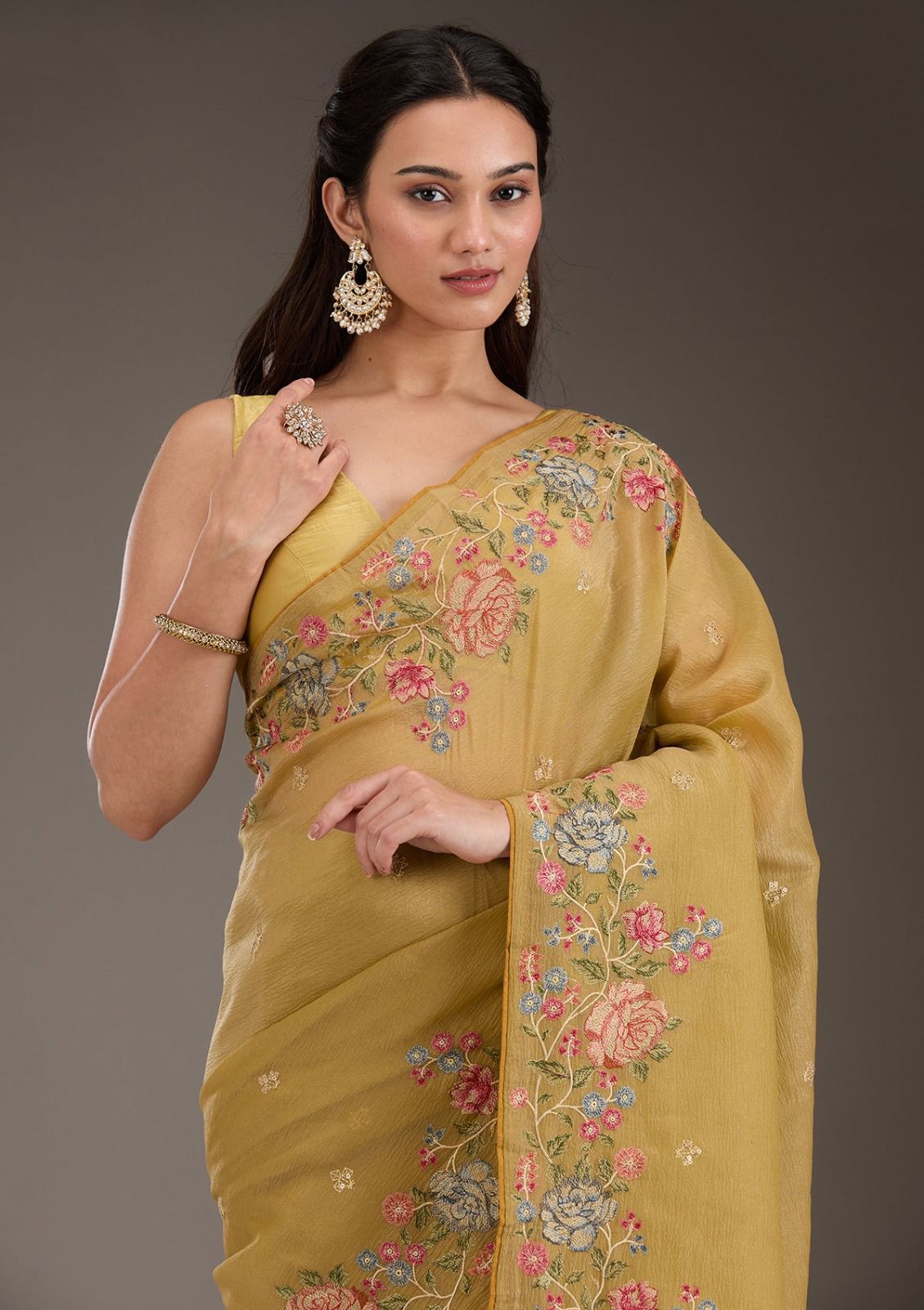 Soft Crunchy Silk Saree with Embroidery and Lace Border