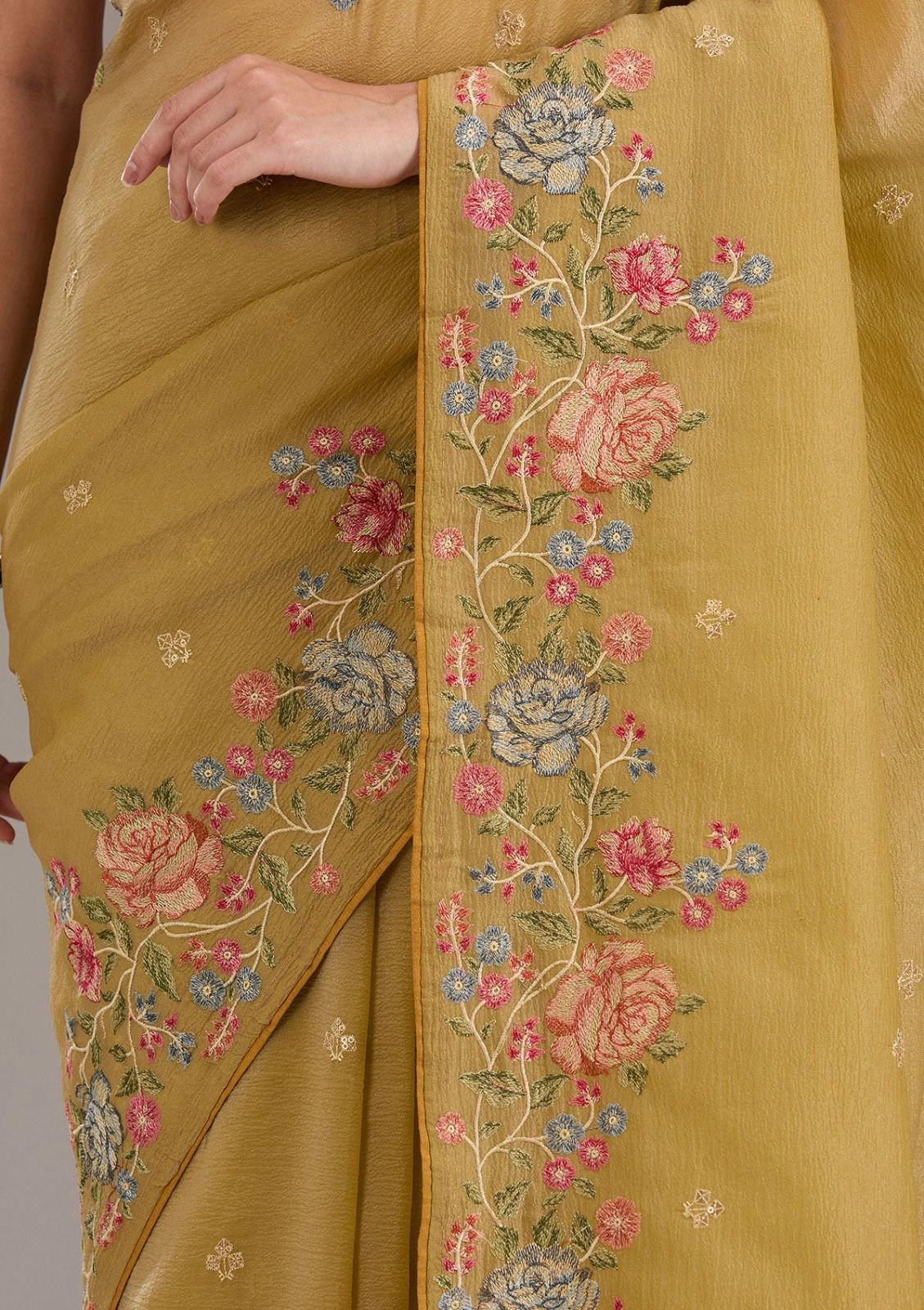 Soft Crunchy Silk Saree with Embroidery and Lace Border