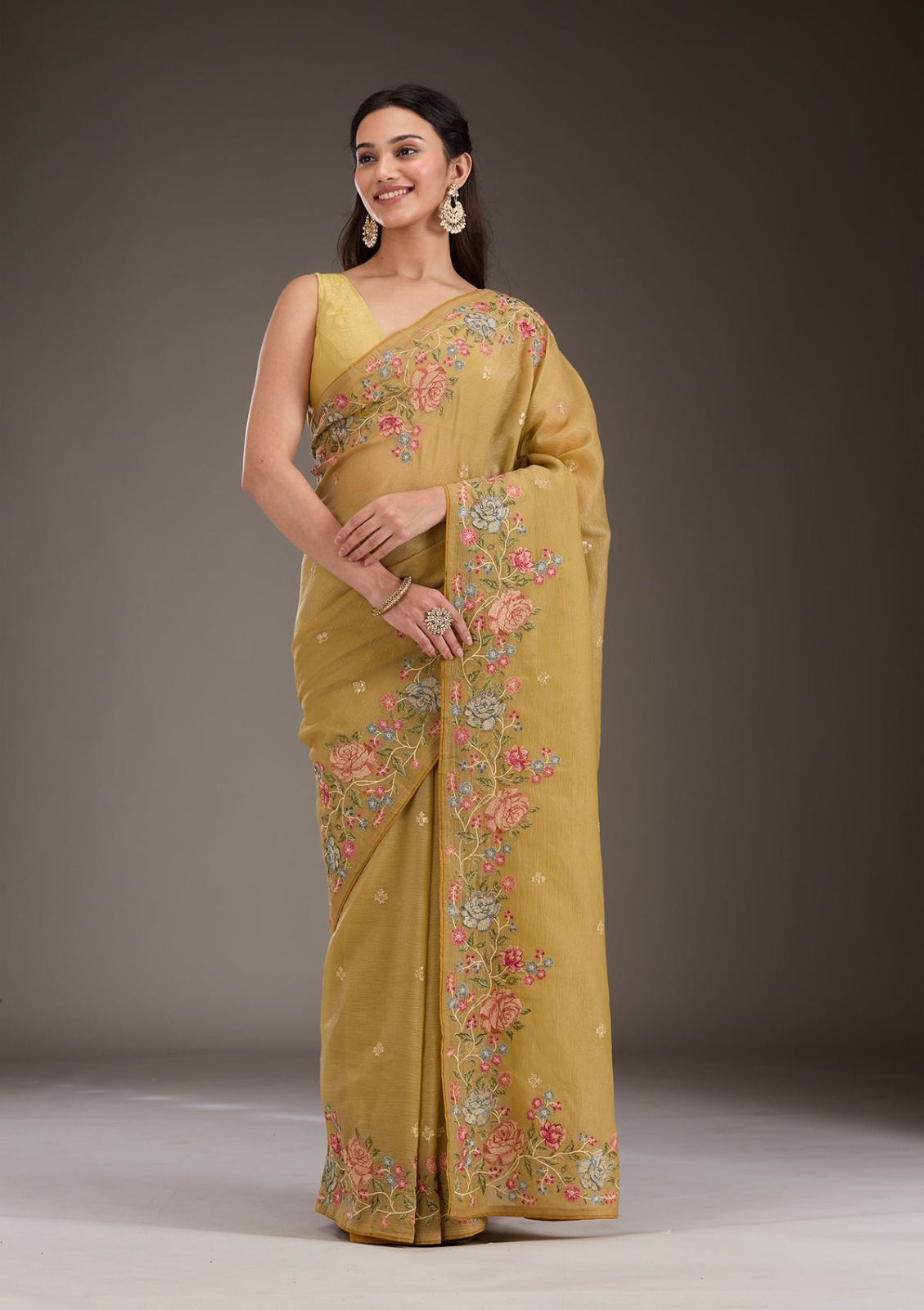 Soft Crunchy Silk Saree with Embroidery and Lace Border
