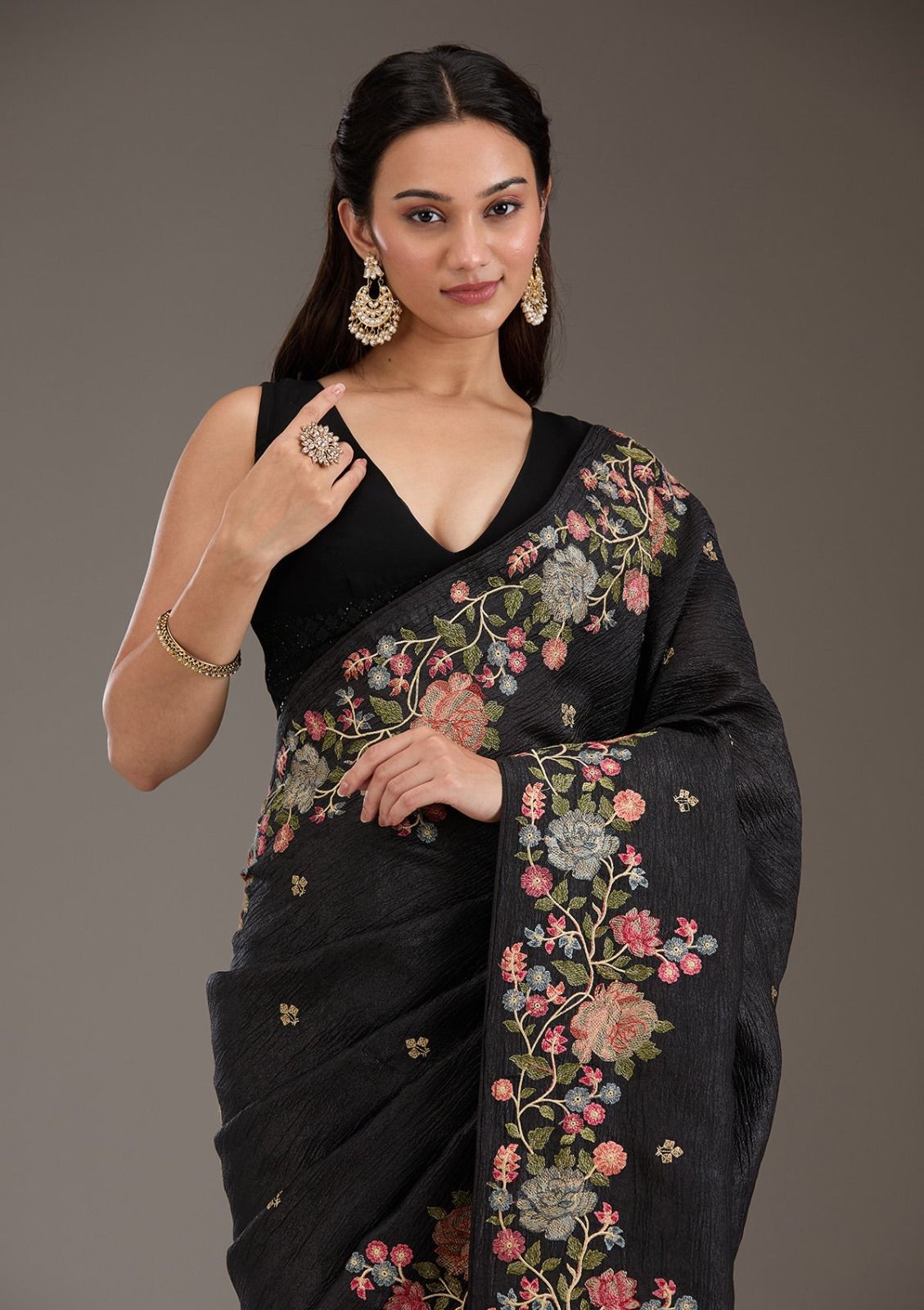 Soft Crunchy Silk Saree with Embroidery and Lace Border