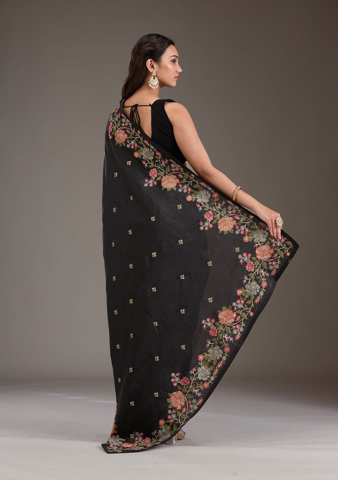 Soft Crunchy Silk Saree with Embroidery and Lace Border