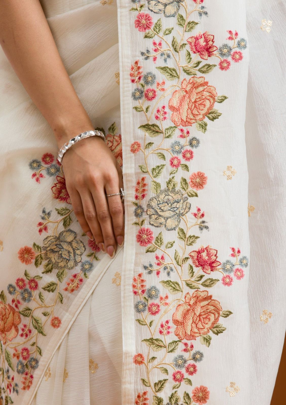 Soft Crunchy Silk Saree with Embroidery and Lace Border