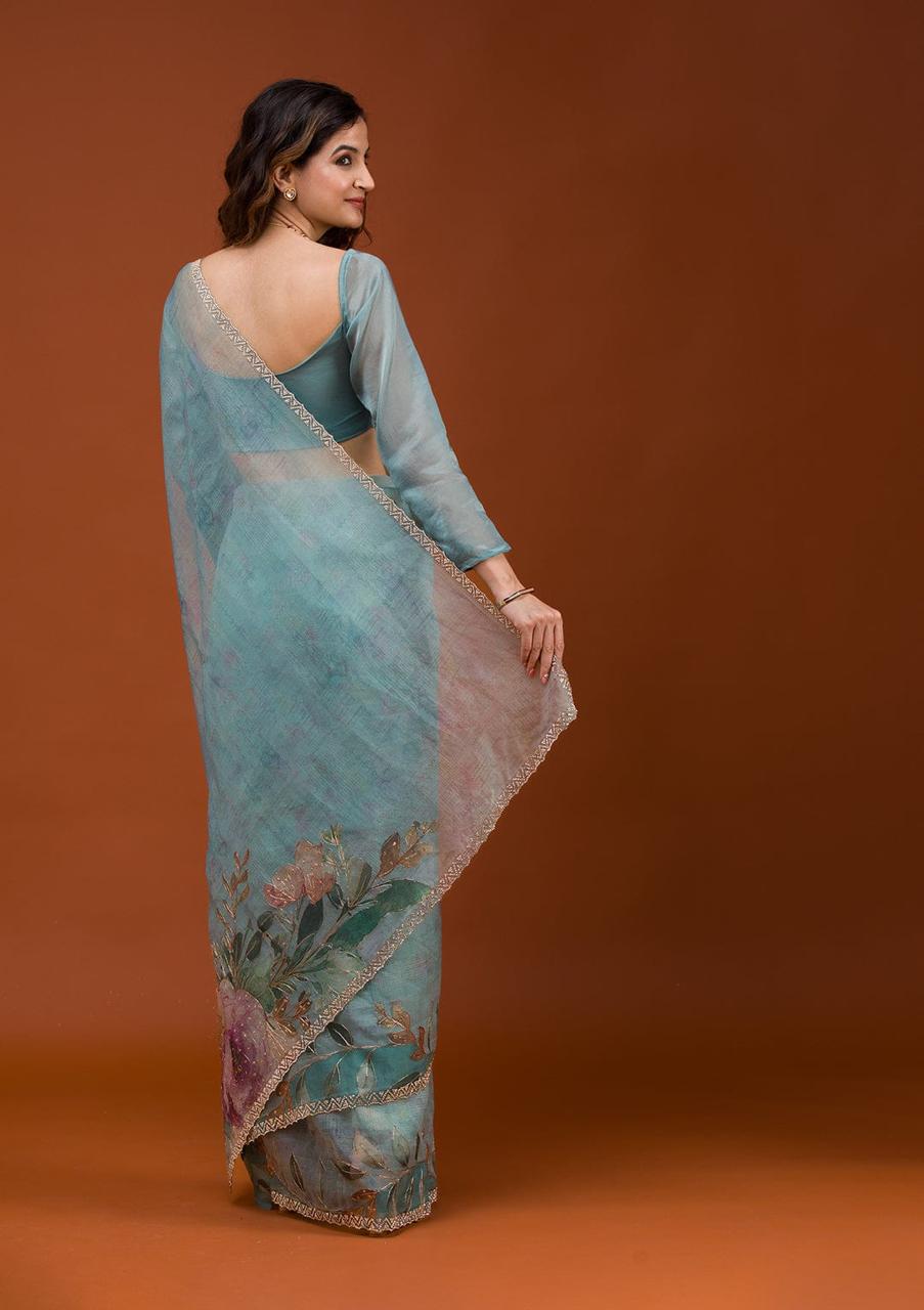 Soft Tabby Organza Printed Saree for Festive Collection