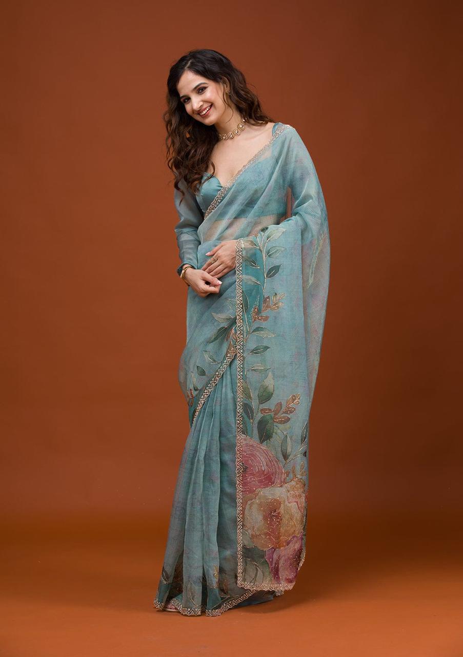 Soft Tabby Organza Printed Saree for Festive Collection