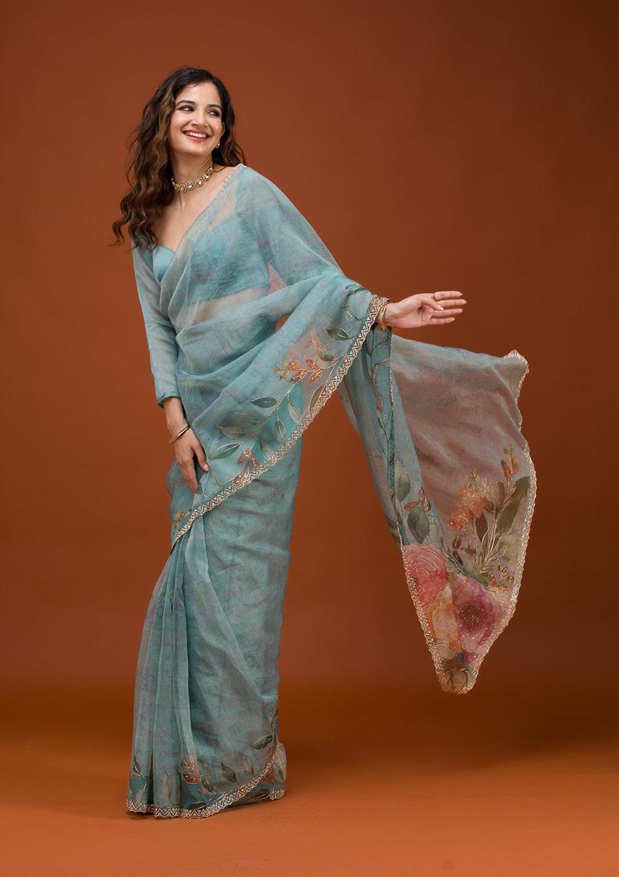 Soft Tabby Organza Printed Saree for Festive Collection