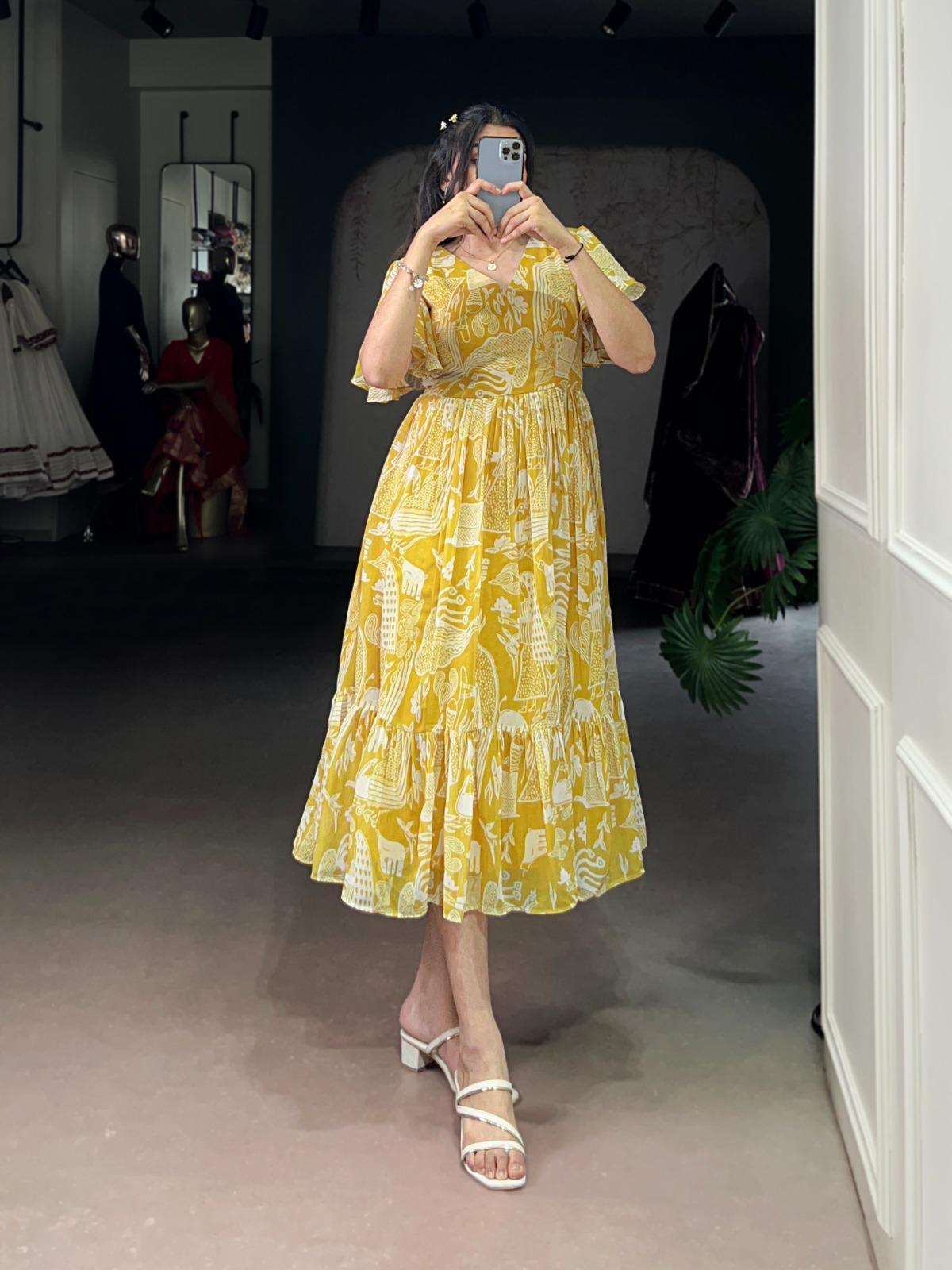 Soft Yellow Frock for Summer Wear