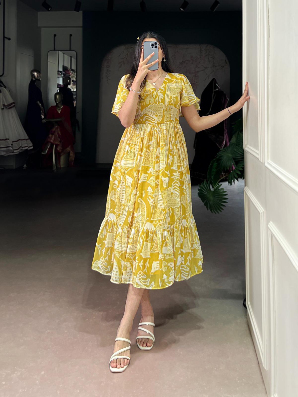 Soft Yellow Frock for Summer Wear