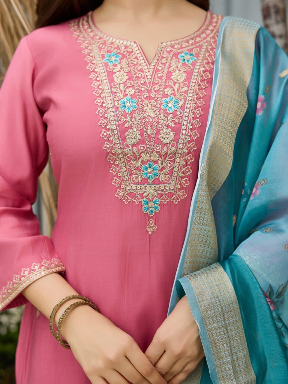Stylish Chanderi Silk Suit for Anniversary Wear