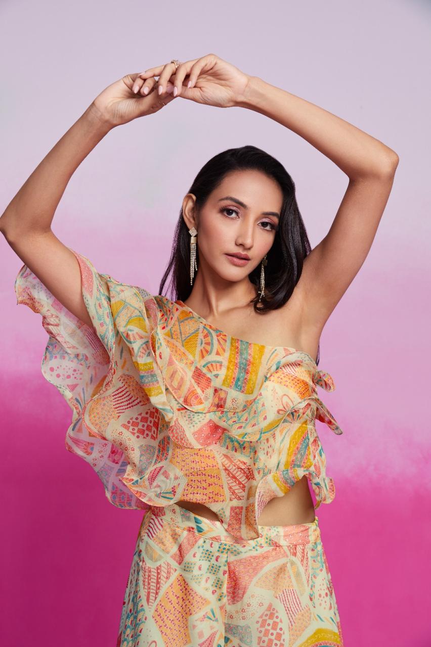 Stylish Ruffle Organza Top with Palazzo Pant Set