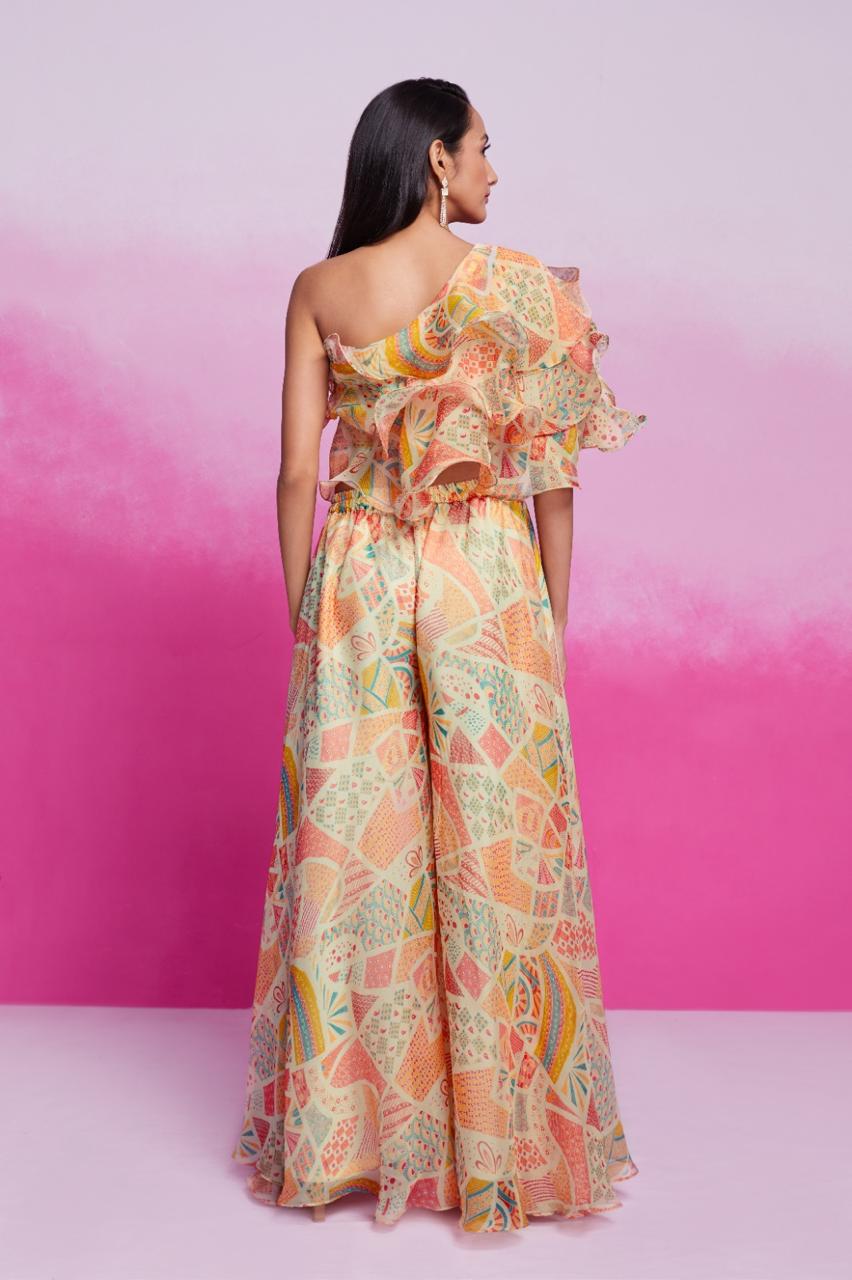 Stylish Ruffle Organza Top with Palazzo Pant Set