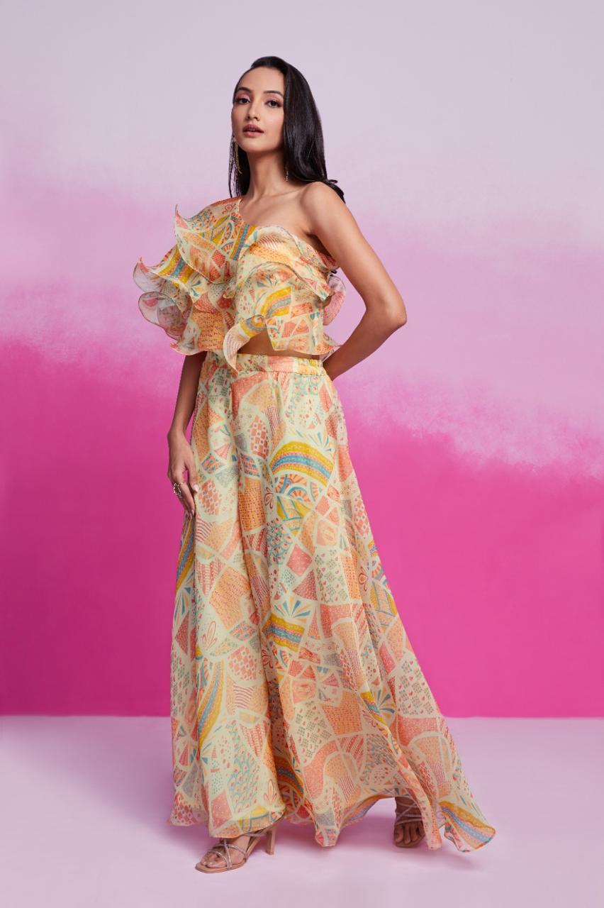 Stylish Ruffle Organza Top with Palazzo Pant Set