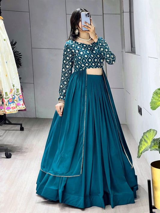 Teal Blue Indo - Western Lehenga Set
