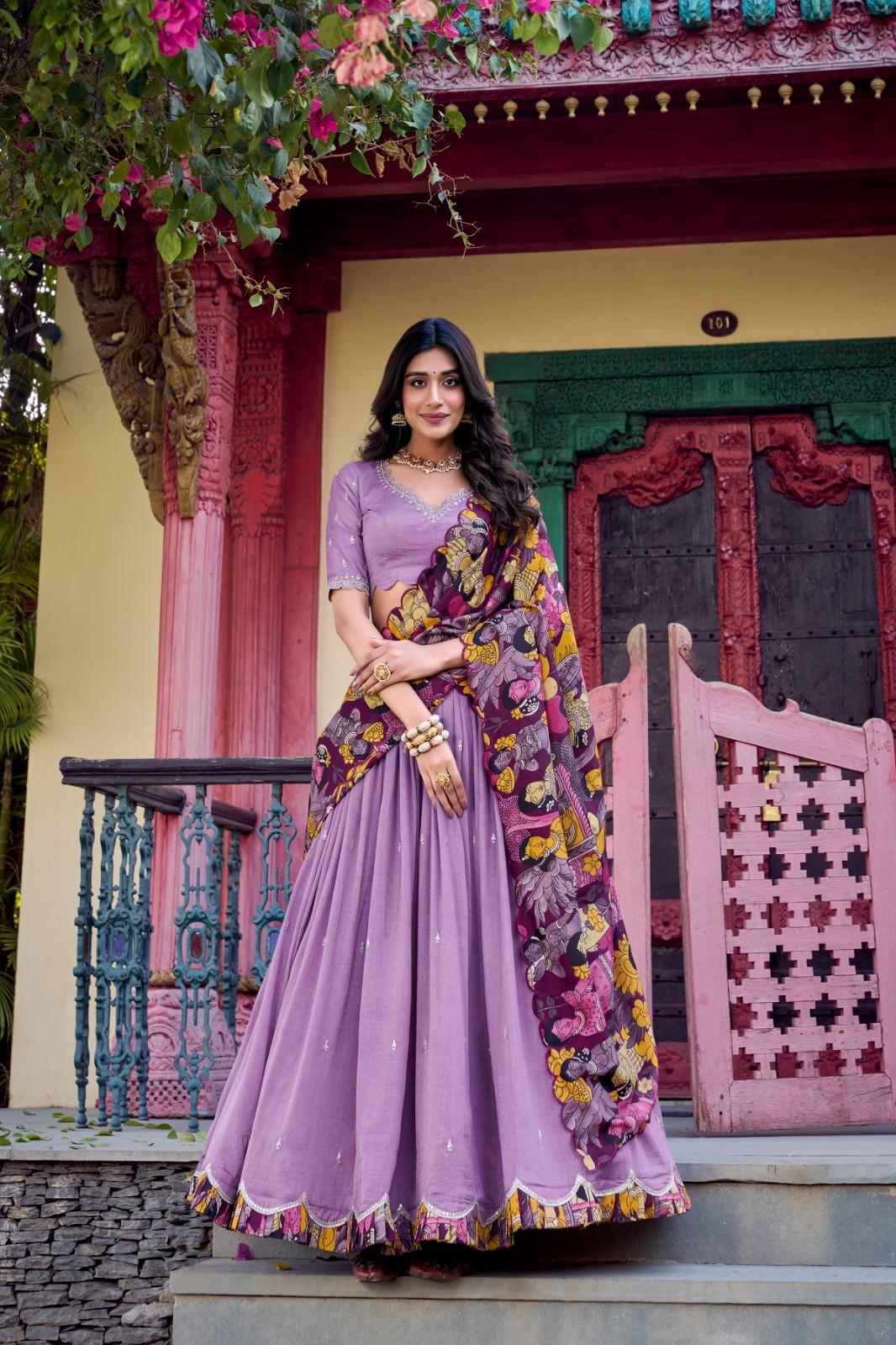 Vichitra Silk Lehenga Choli with Kalamkari Dupatta