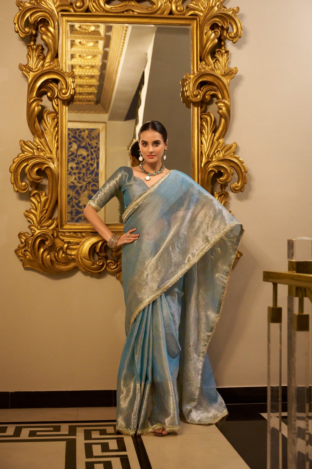 Elegant Tissue Shimmer Saree with Zari for Special Events