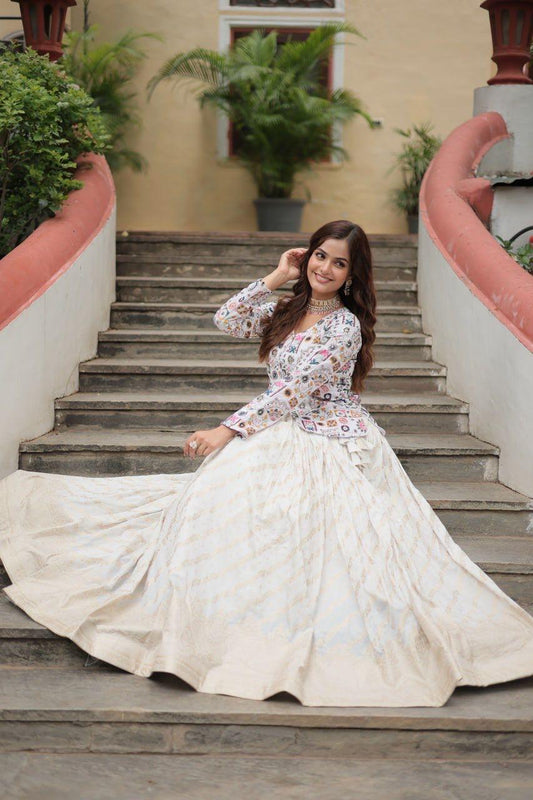 White Printed Lehenga Co-Ord Set for Women