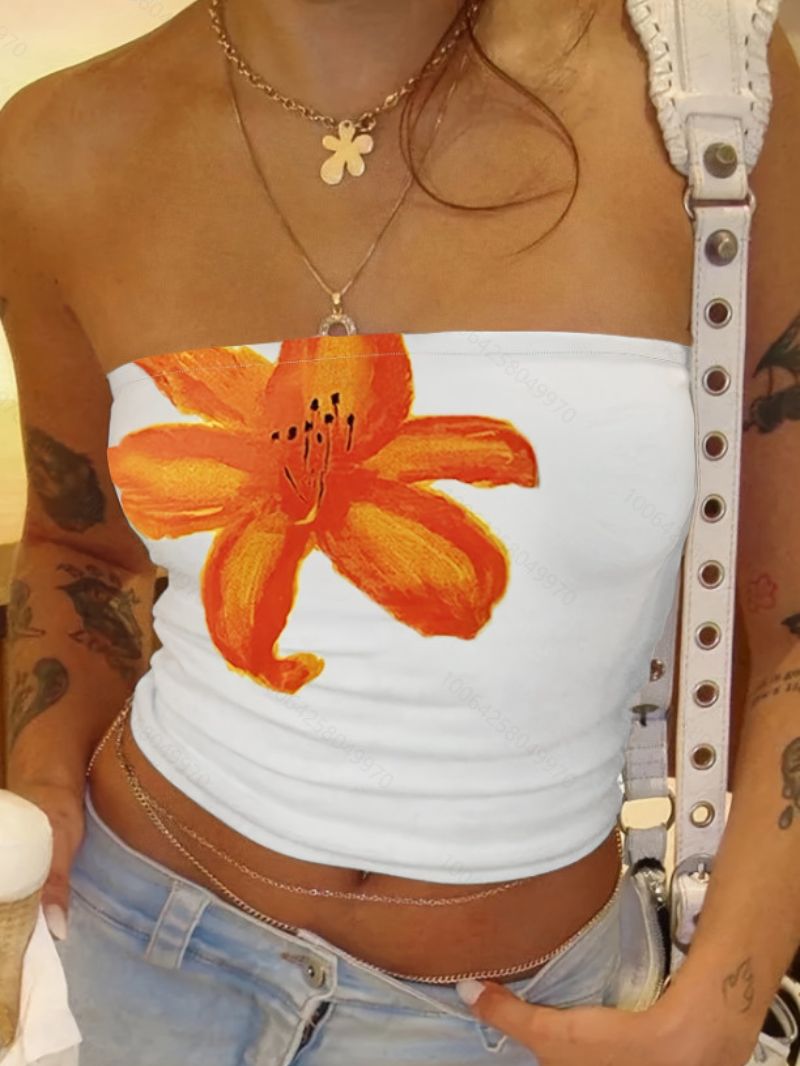 Women's Floral Strapless Crop Top Evening Party Crop Top
