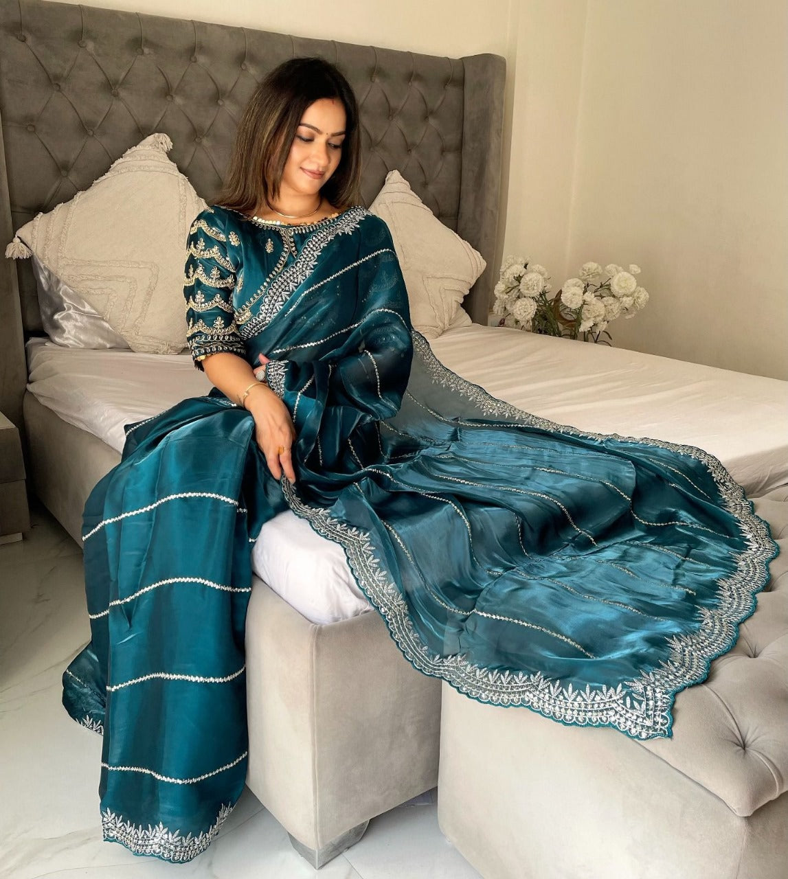 Zimmy Choo Satin Saree with Zari Work