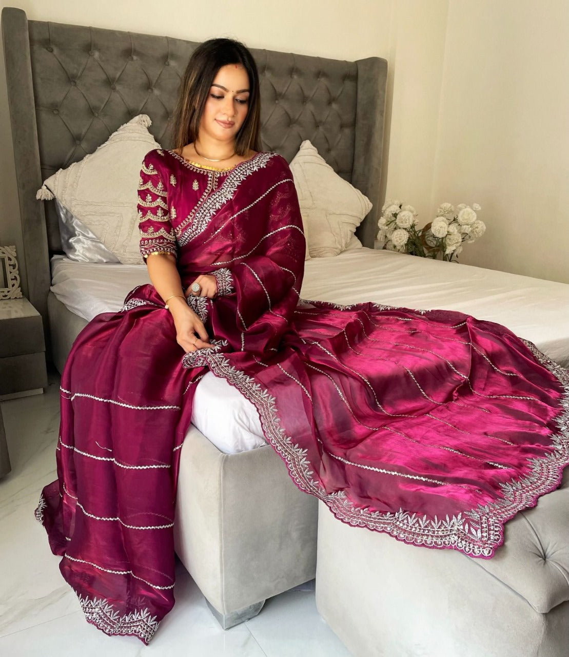 Zimmy Choo Satin Saree with Zari Work