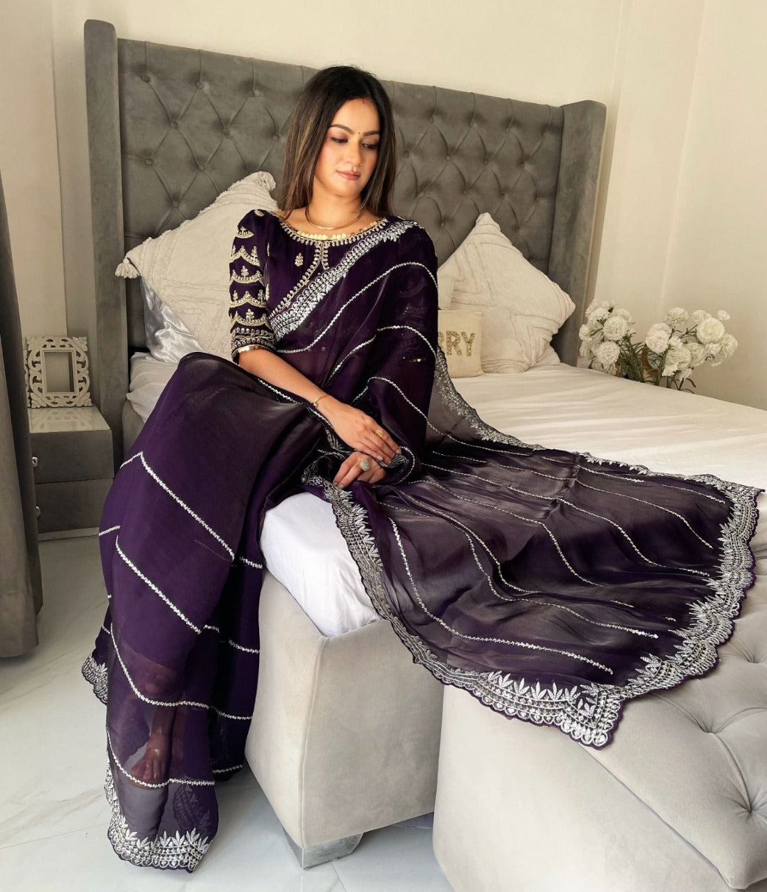 Zimmy Choo Satin Saree with Zari Work