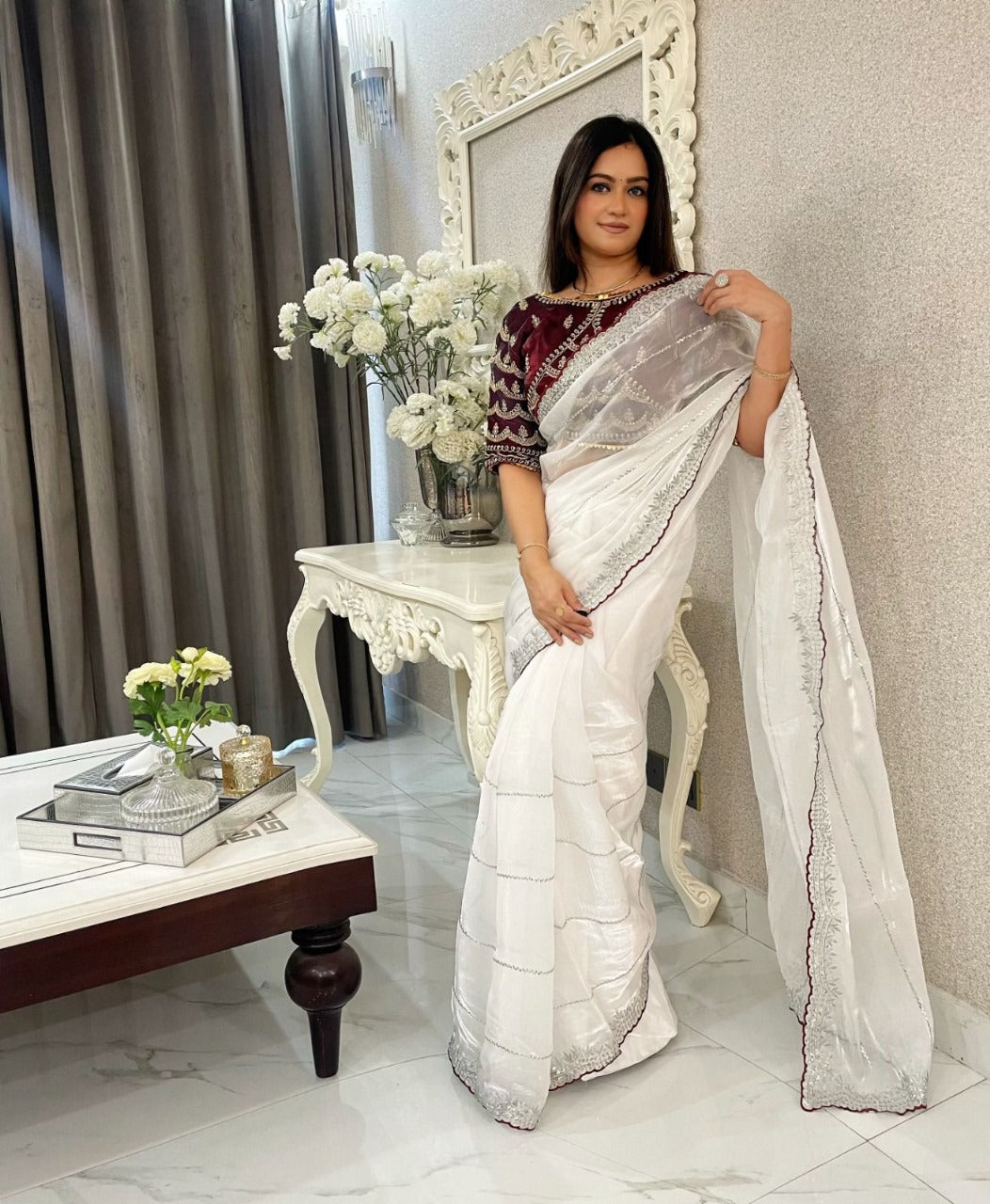 Zimmy Choo Satin Saree with Zari Work