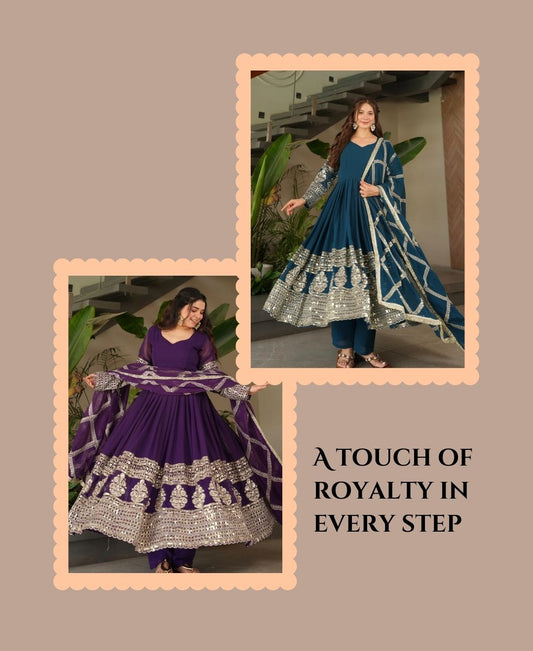 Embroidered Anarkali Gown Set for Women, Girls | Occasion Wear