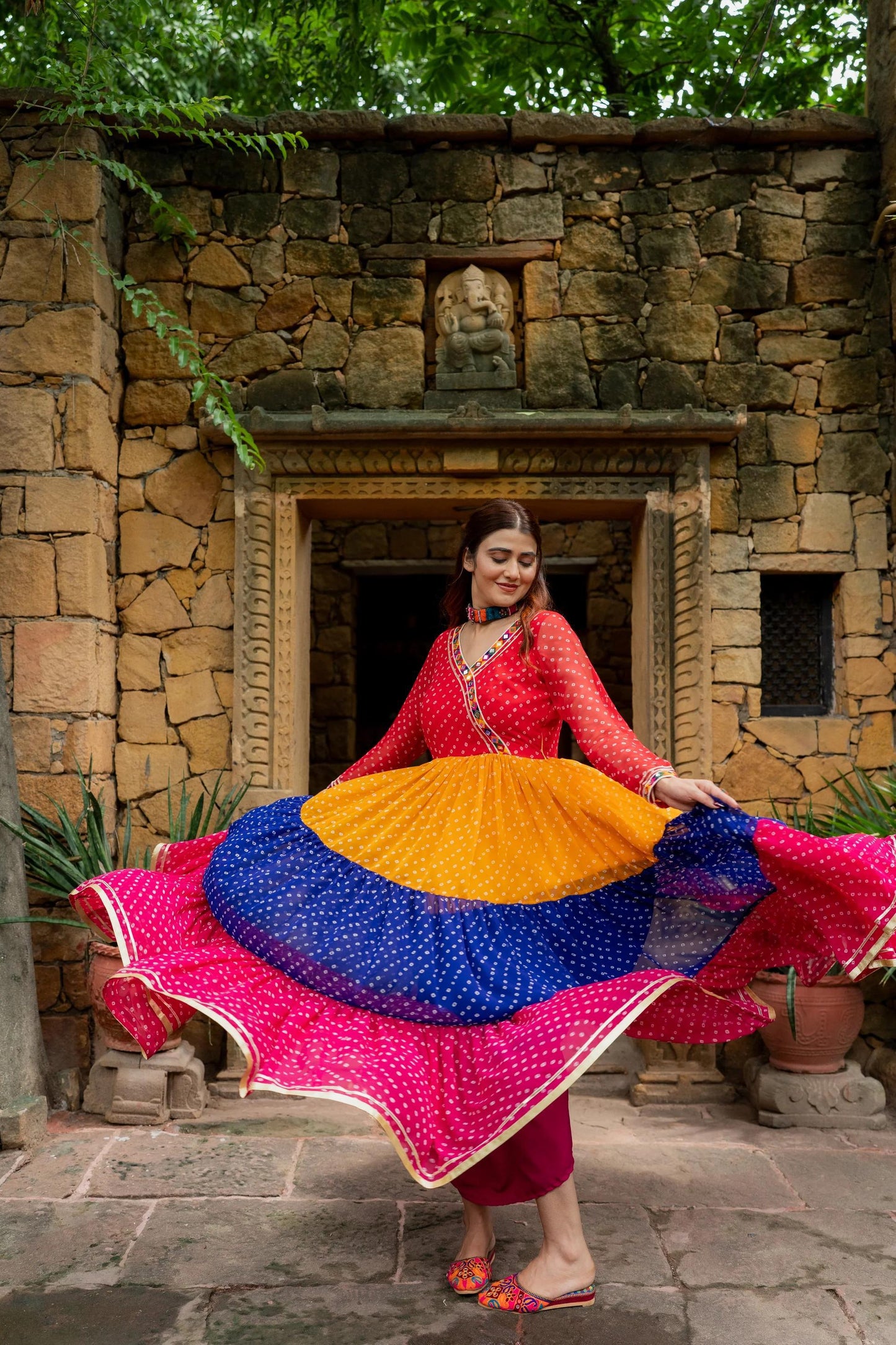 3 Layer Ruffle Georgette Gown for Women