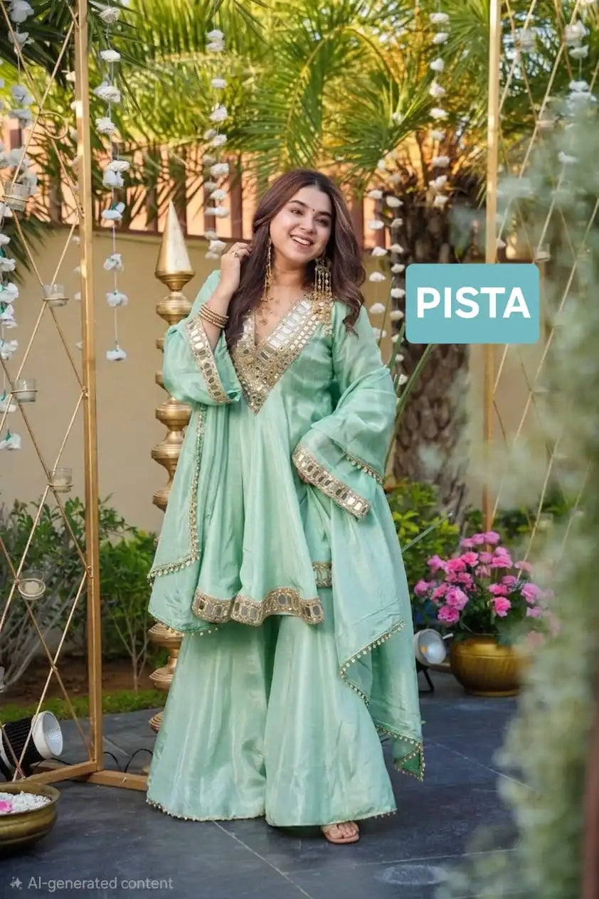 Aliya Cut Mirror Work Suit Set