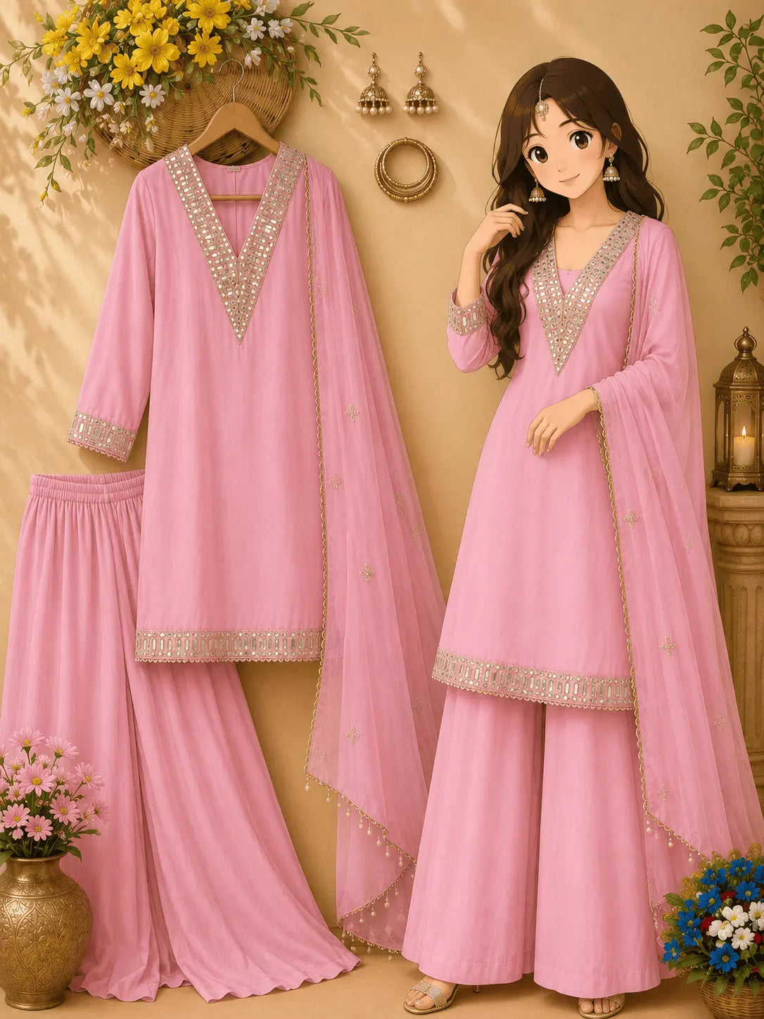 Aliya Cut Mirror Work Suit Set