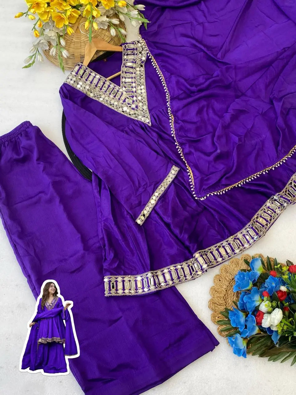 Aliya Cut Mirror Work Suit Set