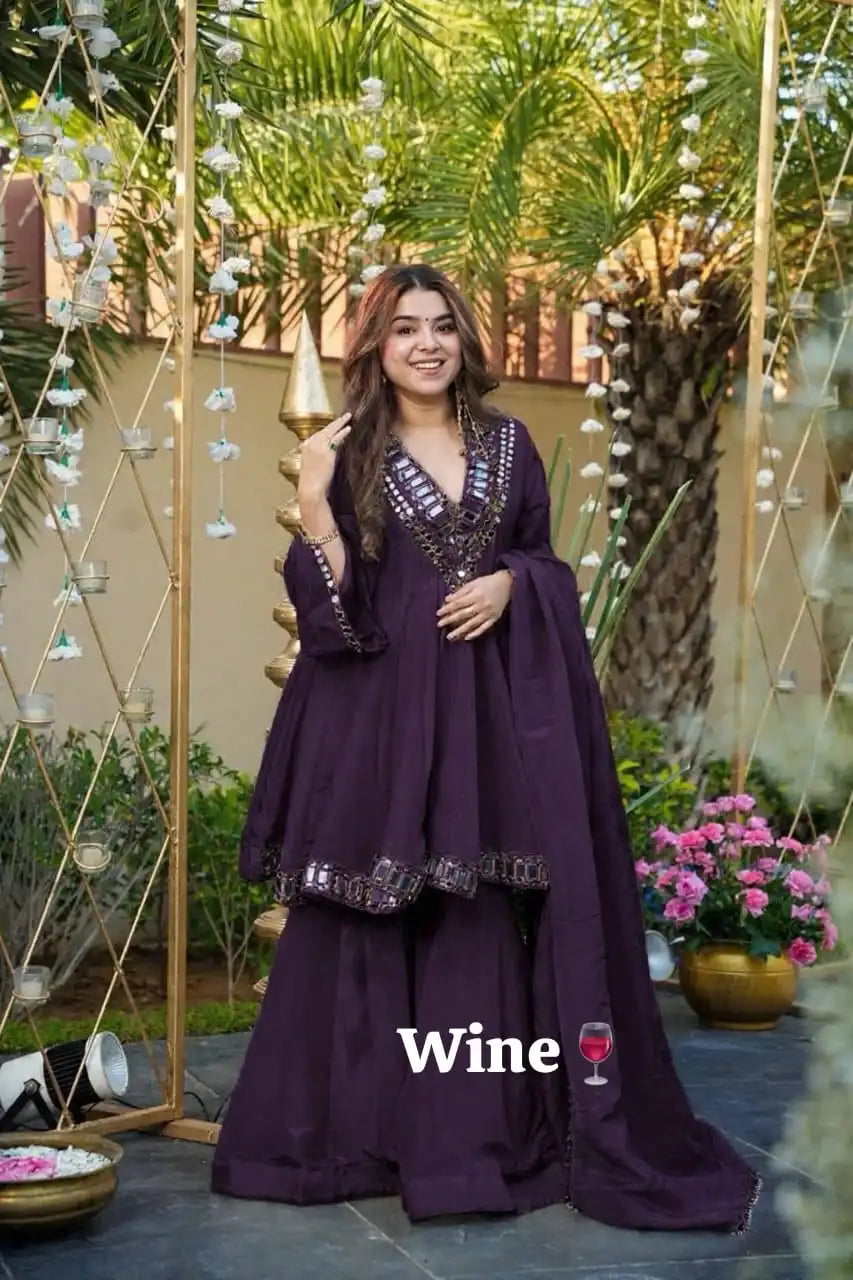 Aliya Cut Mirror Work Suit Set