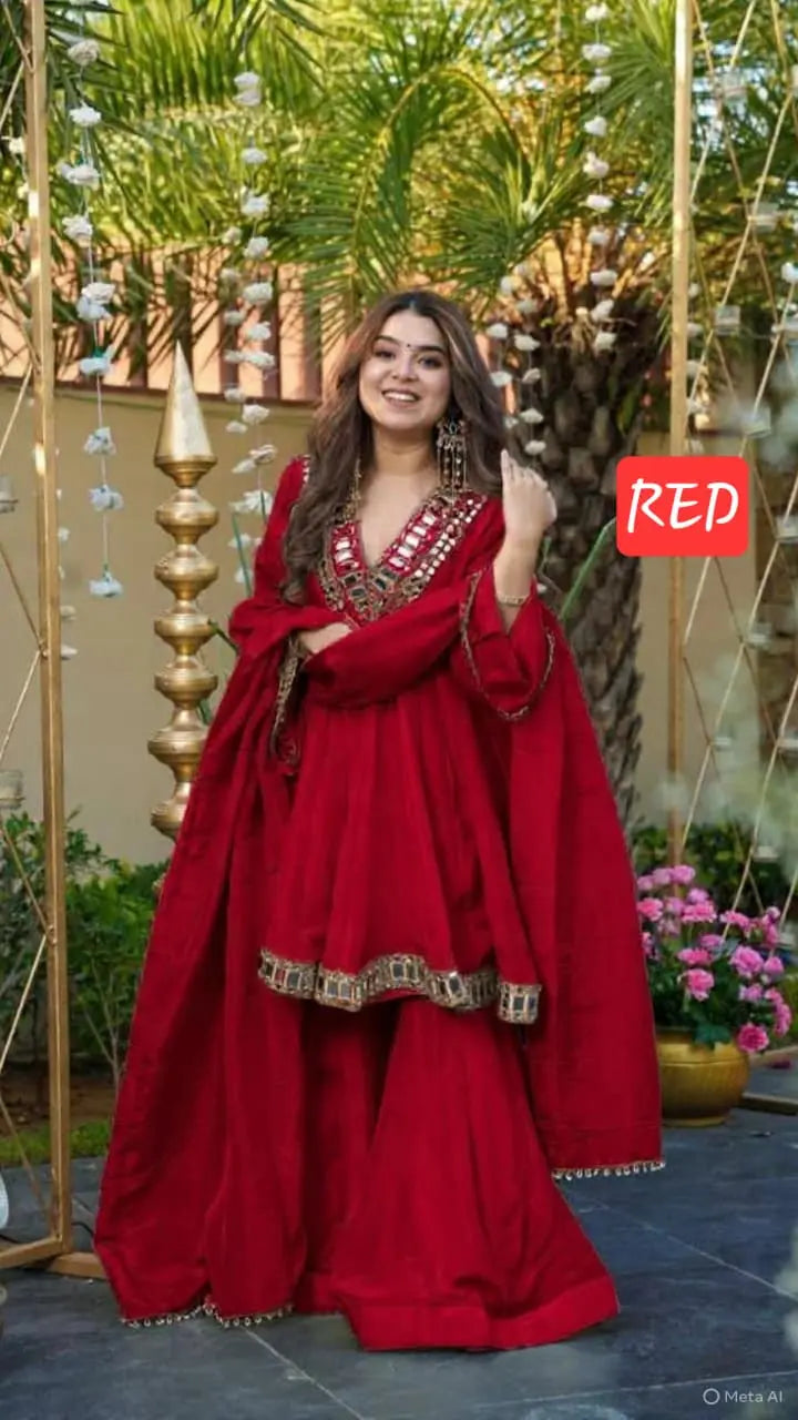 Aliya Cut Mirror Work Suit Set