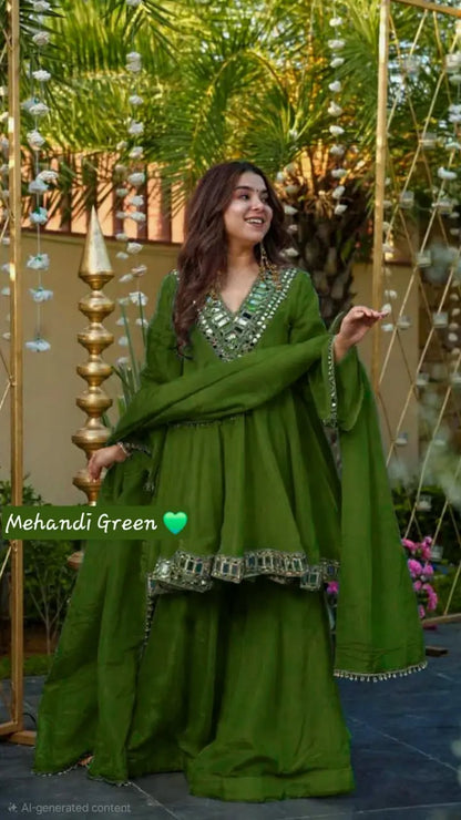 Aliya Cut Mirror Work Suit Set