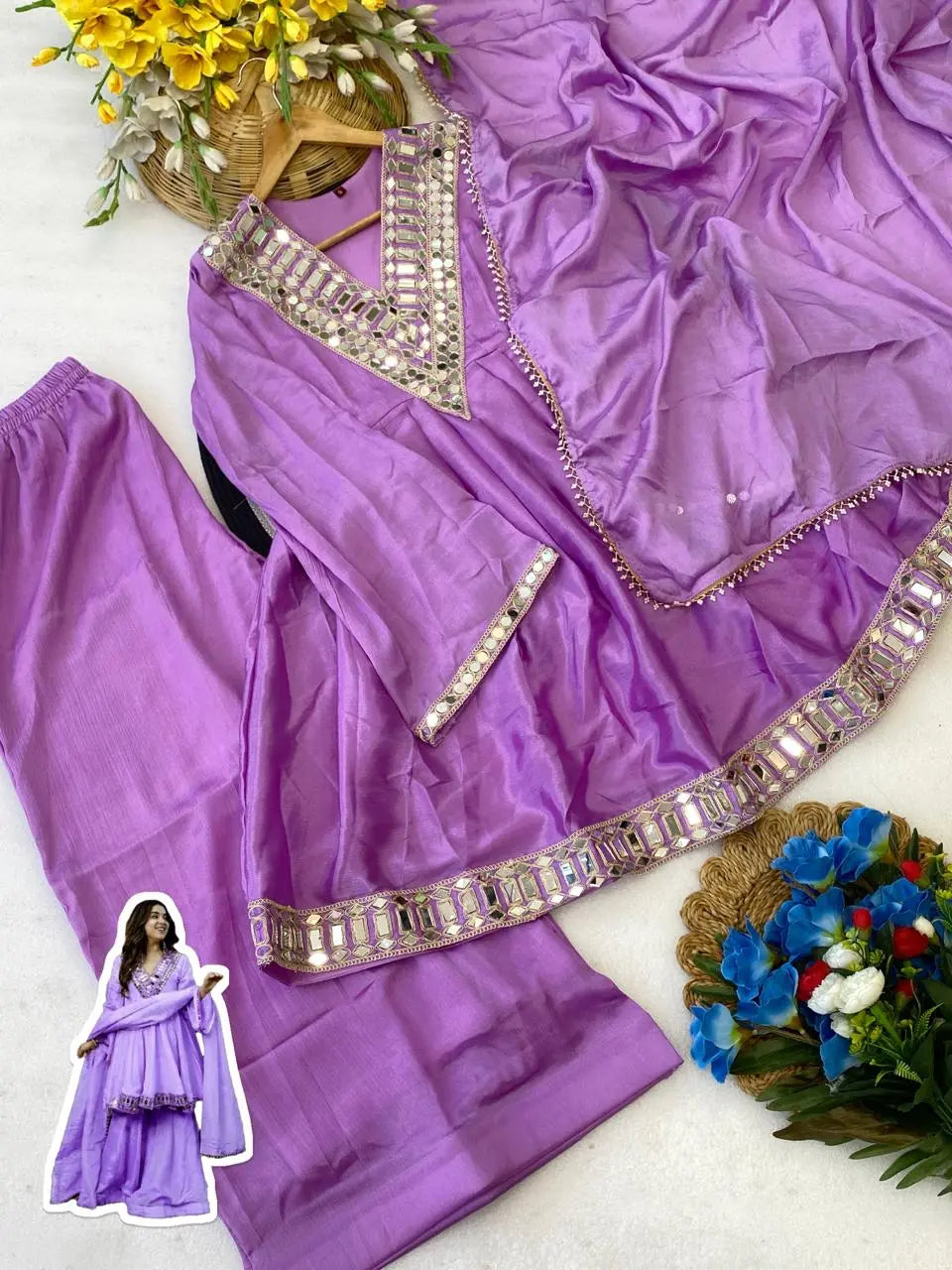 Aliya Cut Mirror Work Suit Set