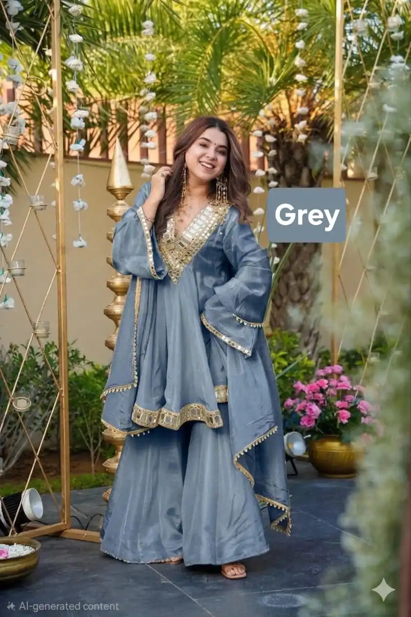 Aliya Cut Mirror Work Suit Set