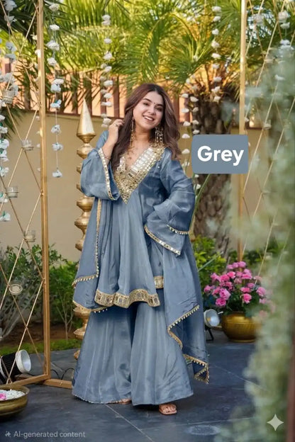 Aliya Cut Mirror Work Suit Set