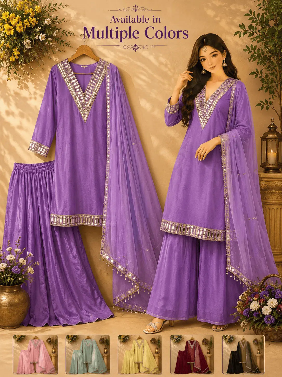 Aliya Cut Mirror Work Suit Set