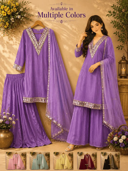 Aliya Cut Mirror Work Suit Set